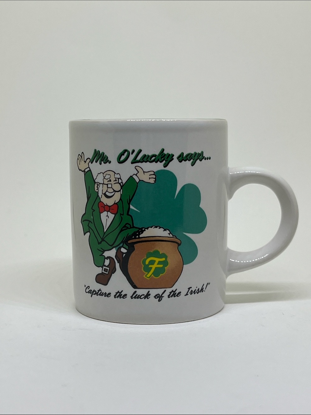 Mr. O'Lucky White Ceramic Shot Glass - Lucky Irish Design